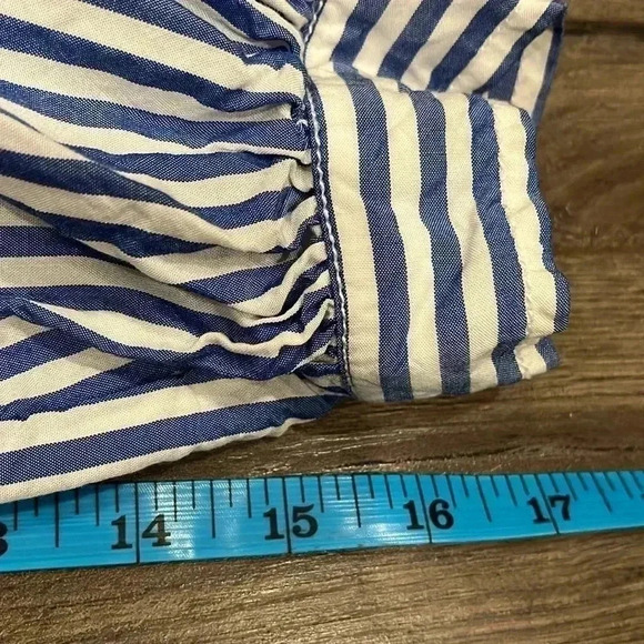 [L]Max Studio 100 Modal White Blue Straps Prints Button  Down Women Shirt - Picture 9 of 11